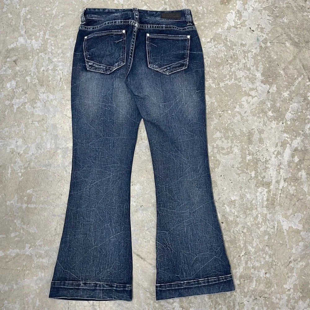Rock & Roll Cowgirl Jeans Women 29x32 Blue Mid Trouser Flare Boho Mid Rise Denim